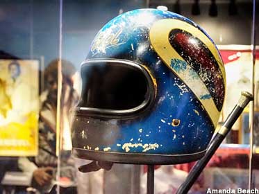 Battered helmet saved Evel's life after a jump crash in 1968. He was in a coma for a month.