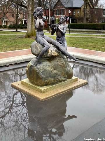 Sculpture in fountain.
