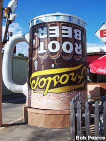 Upside down Frostop Root Beer mug.