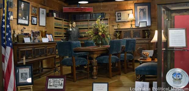 Mannequin of Huey Long stands in his recreated dining room.