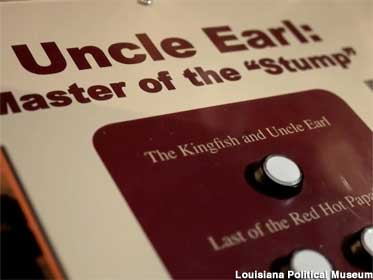 Push button console enables visitors to hear Earl Long stump speeches.