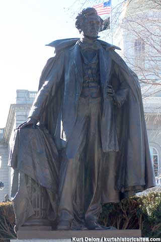 Statue of Franklin Piece in front of the state house.