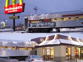 Train through a McDonald's - 2 views.