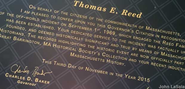 Plaque with governor's endorsement.