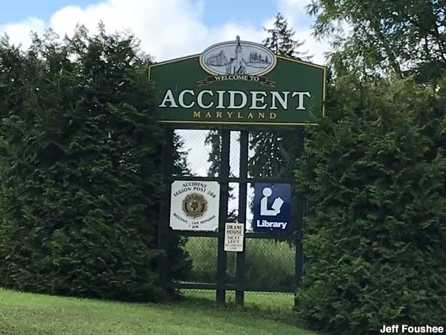 Accident welcome sign.