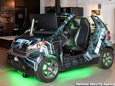 DARPA car: battles hackers to keep its driver on the road.