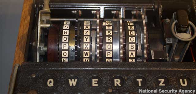 ENIGMA cipher machine: built by the Germans, broken by the Americans.