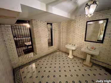 Jail cell in the bathroom.