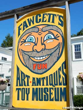 Fawcett's toy museum sign.