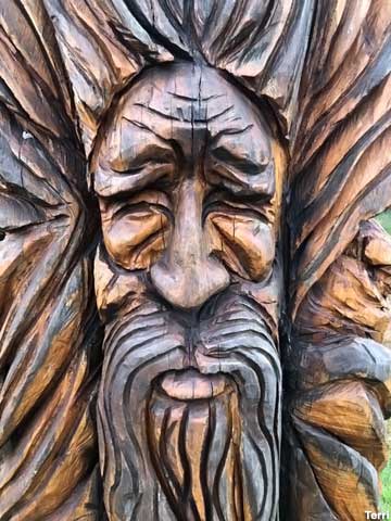 Carved bearded face.