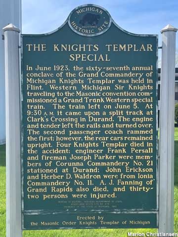 Knights Templar accident historical marker.