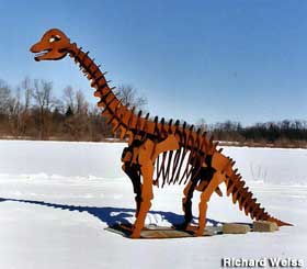 Steel Dinosaur sculpture.