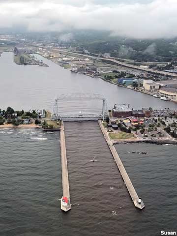 Aerial view of the Aerial Lift Bridge.