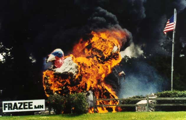 July 1, 1998: Original Big Tom goes up in flames.