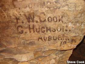 Writing on wall of cave.