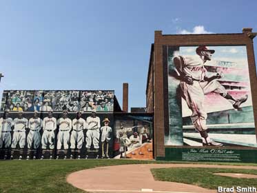 Baseball mural and field.