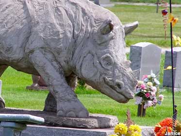Rhinoceros headstone.