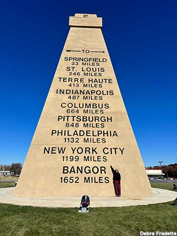 Giant highway obelisk marker replica.