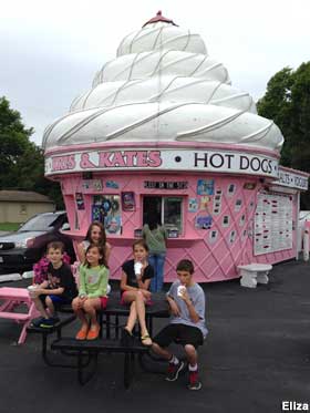 Pink ice cream cone store.