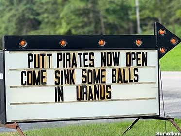 Putt Pirates now open sign.