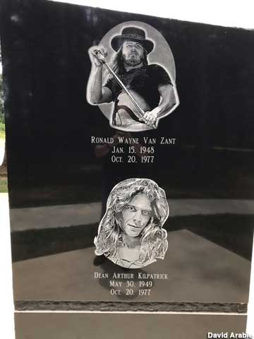 Ronnie Van Zant and Dean Kilpatrick etched on the memorial.