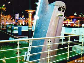 Titanic replica sinks in the casino.