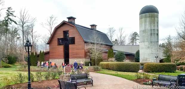Visitors enter the Billy Graham Library through a replica dairy barn.