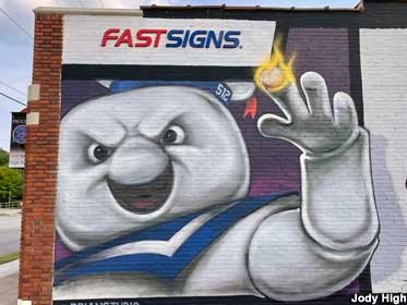 Stay Puft Marshmallow Man mural.