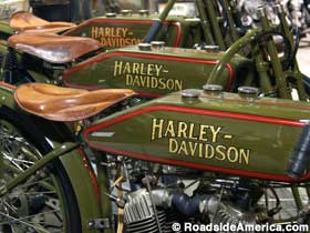 Harley-Davidson bikes on display.