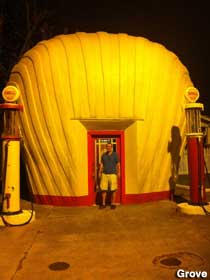 Shell-shaped Shell gas station.