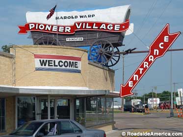 Signs and exterior of the Pioneer Village.