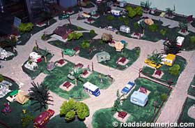 Birds-eye view of a model of a typical commercial trailer-campground.