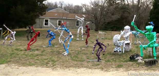 Clark's scrap metal robot sculptures.