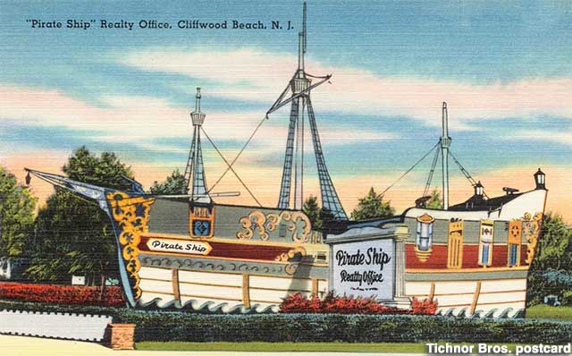 Pirate Ship Realty Office postcard (Tichnor Brothers)