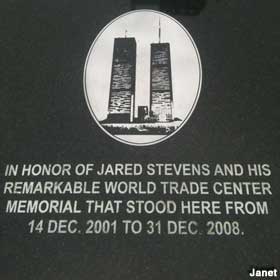 Plaque on the new World Trade Center memorial.