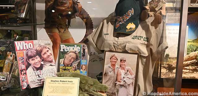 Shrine to martyred celebrity reptile handler Steve Irwin.