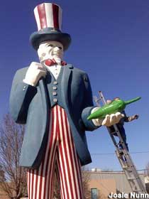Uncle Sam with green chili pepper.
