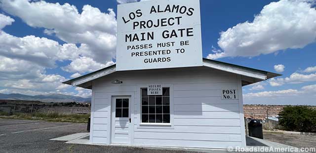 Former entry gatehouse to the top secret Los Alamos site is now a public restroom.
