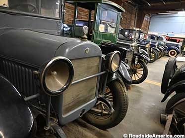 Restored Model Ts and other vintage vehicles are kept indoors.