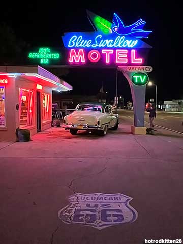 Sign for the Blue Swallow Motel.