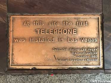 Plaque marking site of First Phone In Las Vegas.