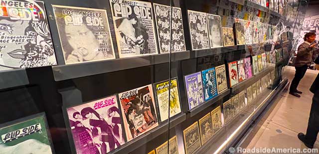 Wall of important zines at the Punk Rock Museum.