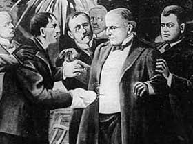 Artist depiction of 1901 McKinley assassination, c. 1905 (T. Dart Walker/Library of Congress)