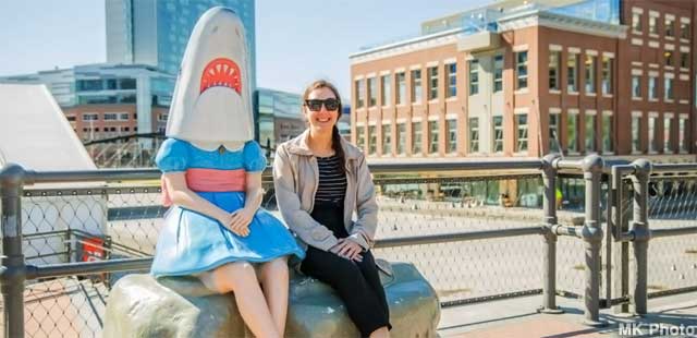 Artist Casey Riordan and her aquatic familiar, Shark Girl.
