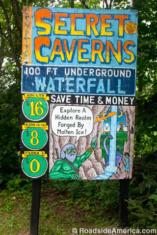 Secret Caverns comics billboard.