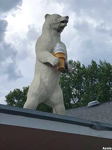 Polar bear with ice cream cone.