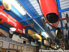 Cars displayed on ceiling.
