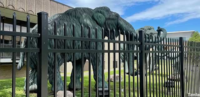 Mammoths behind fence, 2022.