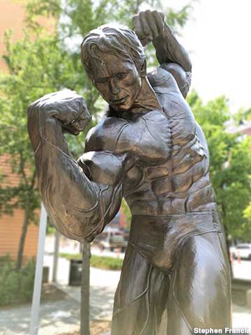 Statue of Arnold Schwarzenegger.