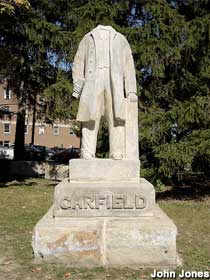 Headless President Garfield statue.